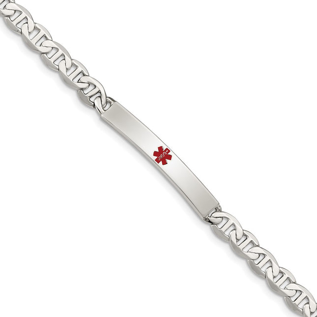 Sterling silver medical ID bracelet, 7.5x5mm plate on a anchor link chain