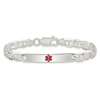 Sterling Silver Polished Medical Anchor Link ID Bracelet, 7.5 x 6mm
