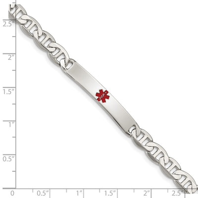 Sterling Silver Polished Medical Anchor Link ID Bracelet, 7.5 x 6mm