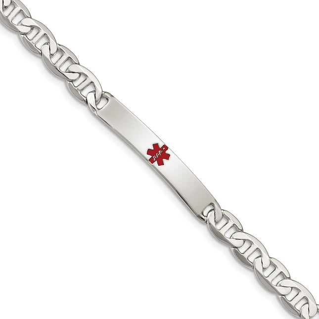 Sterling silver medical ID bracelet, 7.5x6mm plate on a anchor link chain, engravable