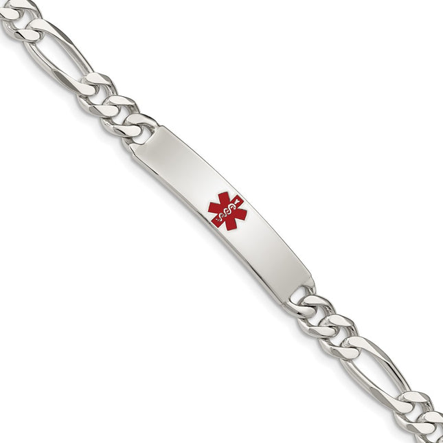 Sterling silver medical ID bracelet, 7.5x6.5mm plate on a figaro link chain, engravable