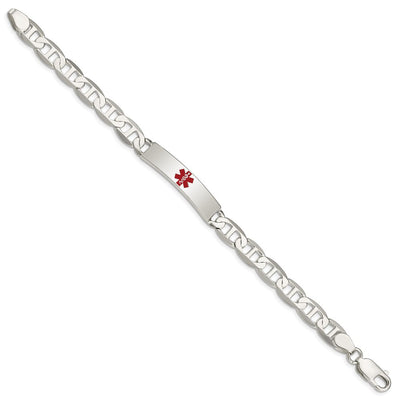 Sterling Silver Polished Medical Anchor Link ID Bracelet, 7.5 x 8mm