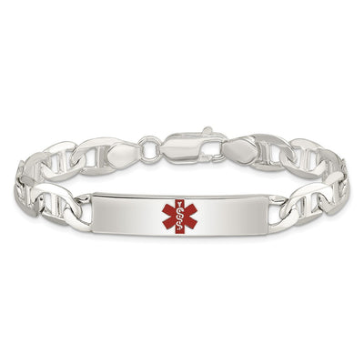 Sterling Silver Polished Medical Anchor Link ID Bracelet, 7.5 x 8mm