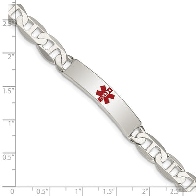 Sterling Silver Polished Medical Anchor Link ID Bracelet, 7.5 x 8mm