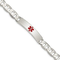 Sterling Silver Polished Medical Anchor Link ID Bracelet, 7.5 x 8mm