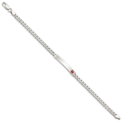 Sterling Silver Polished Medical Curb Link ID Bracelet, 7.5 x 5mm