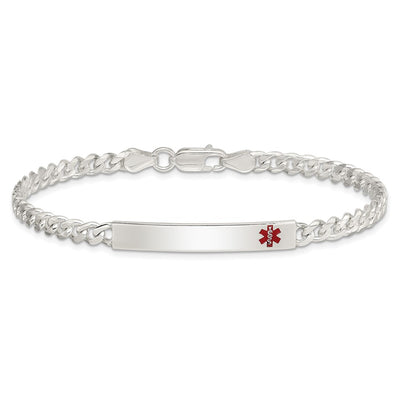 Sterling Silver Polished Medical Curb Link ID Bracelet, 7.5 x 5mm