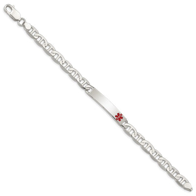 Sterling Silver Polished Medical Anchor Link ID Bracelet, 7.5 x 7mm