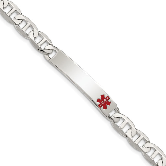 Sterling silver medical ID bracelet, 7.5x7mm plate on a anchor link chain, engravable