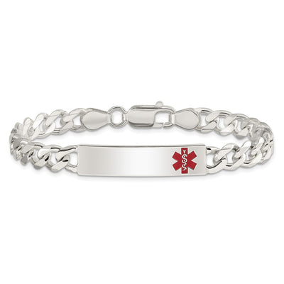 Sterling Silver Polished Medical Curb Link ID Bracelet, 7.5 x 8mm