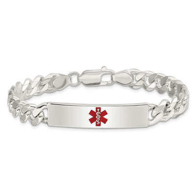 Sterling Silver Polished Medical Curb Link ID Bracelet, 7.5 x 9mm
