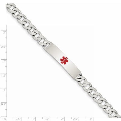 Sterling Silver Polished Medical Curb Link ID Bracelet, 7.5 x 9mm