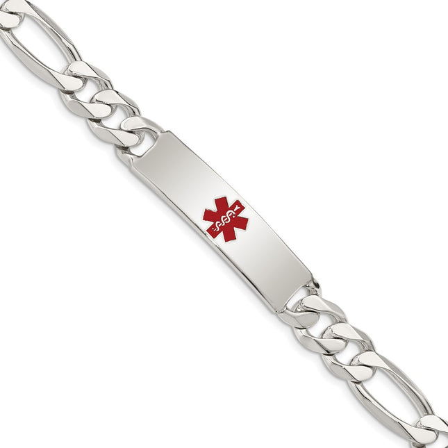 Sterling silver medical ID bracelet, 8.5x10mm plate on a figaro link chain, engravable