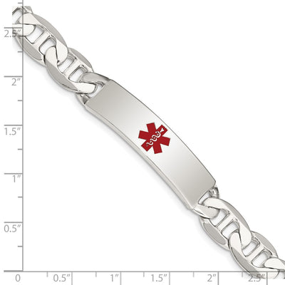 Sterling Silver Polished Medical Anchor Link ID Bracelet, 7.5 x 10mm