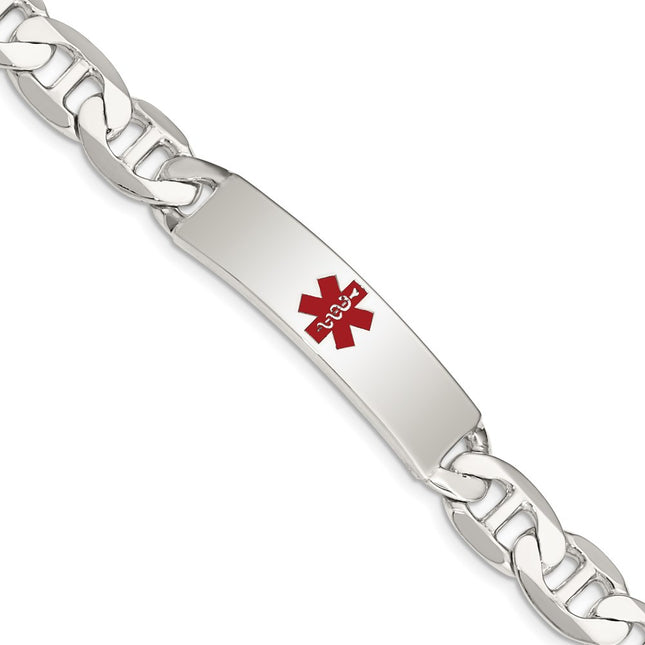 Sterling silver medical ID bracelet, 7.5x10mm plate on a anchor link chain, engravable