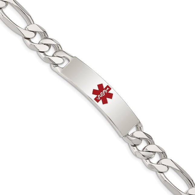 Sterling silver medical ID bracelet, 8.5x11mm plate on a figaro link chain, engravable