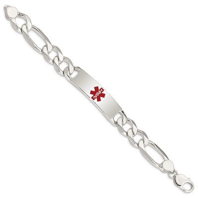 Sterling Silver Polished Medical Figaro Anchor Link ID Bracelet, 8.5 x 13mm