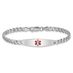 Sterling Silver Rhodium-plated Medical ID Bracelet w/Curb Link view