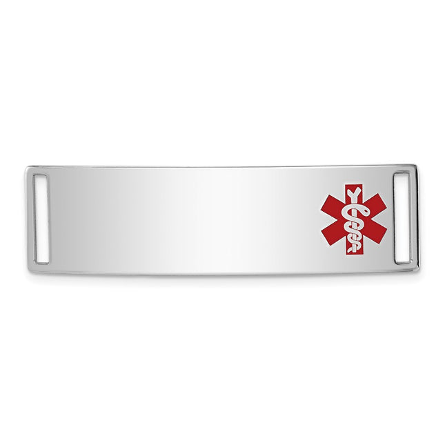 Sterling Silver Rhodium-plated Medical ID Plate, 13 x 40mm