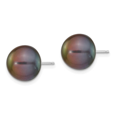 14K White Gold Black Button Freshwater Cultured Pearl Stud Post Earrings