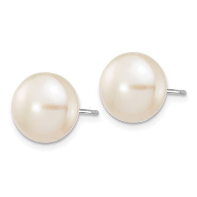 14K White Gold White Button Freshwater Cultured Pearl Stud Post Earrings