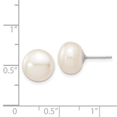 14K White Gold White Button Freshwater Cultured Pearl Stud Post Earrings
