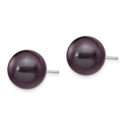 14K White Gold Black Round Freshwater Cultured Pearl Stud Post Earrings