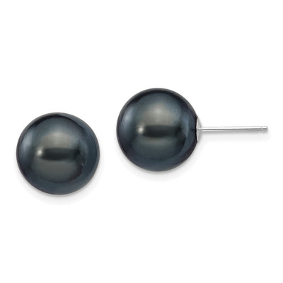 14K White Gold Black Round Freshwater Cultured Pearl Stud Post Earrings