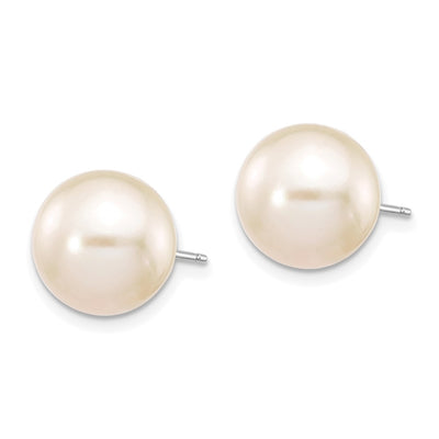 14K White Gold White Round Freshwater Cultured Pearl Stud Post Earrings