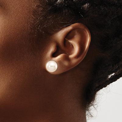 14K White Gold White Round Freshwater Cultured Pearl Stud Post Earrings
