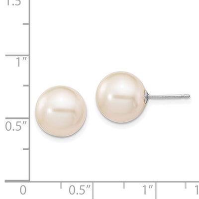 14K White Gold White Round Freshwater Cultured Pearl Stud Post Earrings