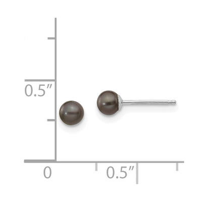 14K White Gold Black Round Freshwater Cultured Pearl Stud Post Earrings