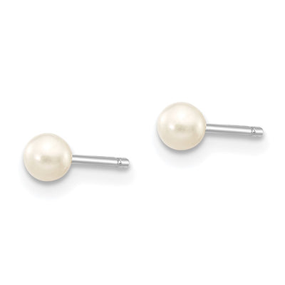 14K White Gold White Round Freshwater Cultured Pearl Stud Post Earrings