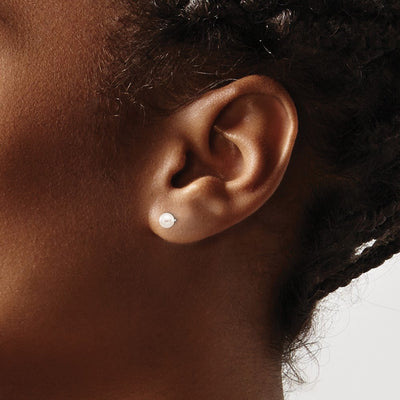 14K White Gold White Round Freshwater Cultured Pearl Stud Post Earrings