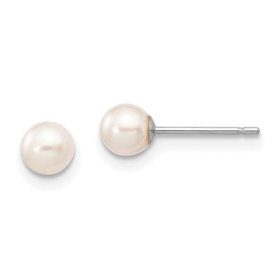 14K White Gold White Round Freshwater Cultured Pearl Stud Post Earrings