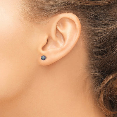 14K White Gold Black Round Freshwater Cultured Pearl Stud Post Earrings