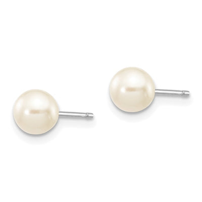 14K White Gold White Round Freshwater Cultured Pearl Stud Post Earrings