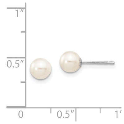 14K White Gold White Round Freshwater Cultured Pearl Stud Post Earrings