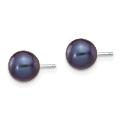 14K White Gold Black Round Freshwater Cultured Pearl Stud Post Earrings