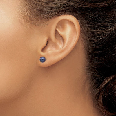 14K White Gold Black Round Freshwater Cultured Pearl Stud Post Earrings