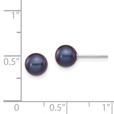 14K White Gold Black Round Freshwater Cultured Pearl Stud Post Earrings