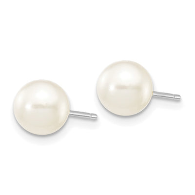 14K White Gold White Round Freshwater Cultured Pearl Stud Post Earrings
