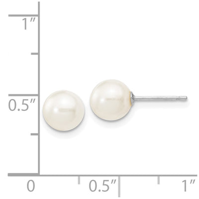 14K White Gold White Round Freshwater Cultured Pearl Stud Post Earrings