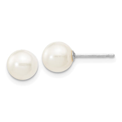 14K White Gold White Round Freshwater Cultured Pearl Stud Post Earrings