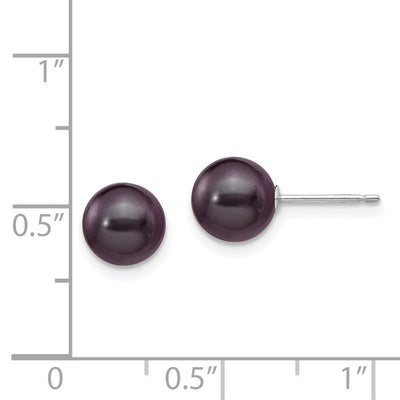 14K White Gold Black Round Freshwater Cultured Pearl Stud Post Earrings