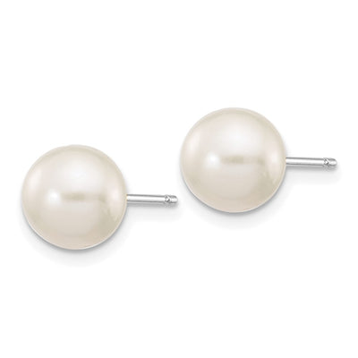 14K White Gold White Round Freshwater Cultured Pearl Stud Post Earrings