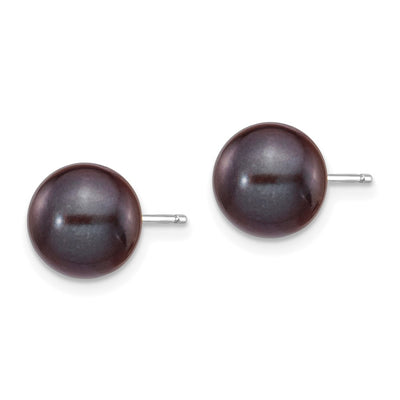 14K White Gold Black Round Freshwater Cultured Pearl Stud Post Earrings