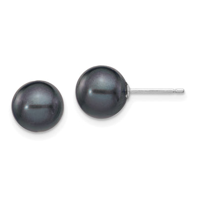 14K White Gold Black Round Freshwater Cultured Pearl Stud Post Earrings