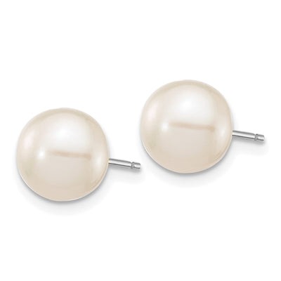 14K White Gold White Round Freshwater Cultured Pearl Stud Post Earrings