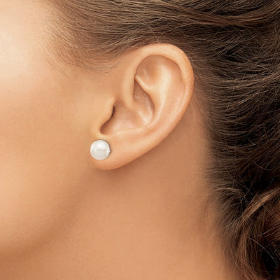 14K White Gold White Round Freshwater Cultured Pearl Stud Post Earrings